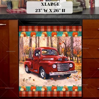 Preview of Red Autumn Farmhouse Truck magnet in Extra Large size.