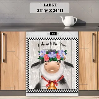 Preview of Farmhouse Cow with Flower Wreath magnet in Large size.