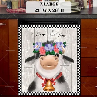 Preview of Farmhouse Cow with Flower Wreath magnet in Extra Large size.