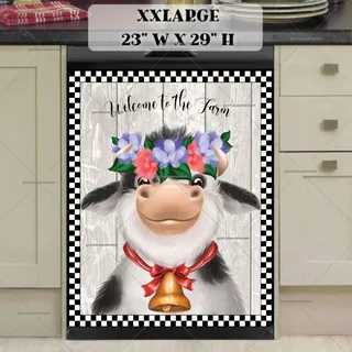 Preview of Farmhouse Cow with Flower Wreath magnet in XX Large size.