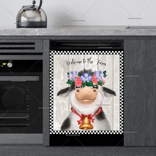 Preview of Farmhouse Cow with Flower Wreath magnet.