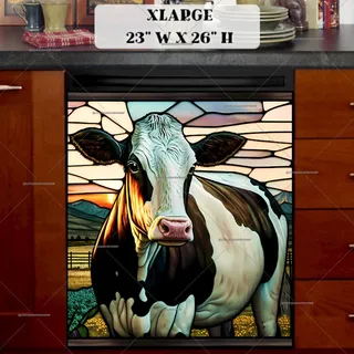 Preview of Stained Glass Cow Design magnet in Extra Large size.