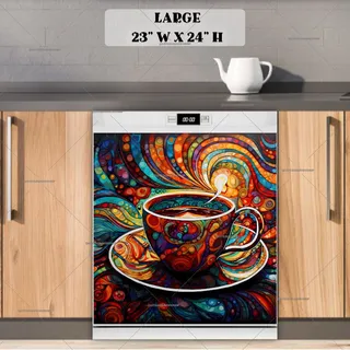 Preview of Stained Glass Coffee Cup Design magnet in Large size.