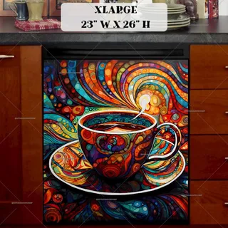 Preview of Stained Glass Coffee Cup Design magnet in Extra Large size.