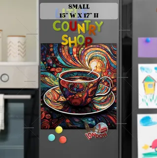 Preview of Stained Glass Coffee Cup Design magnet in Small size.