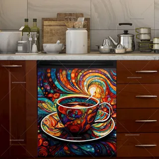 Preview of Stained Glass Coffee Cup Design magnet.