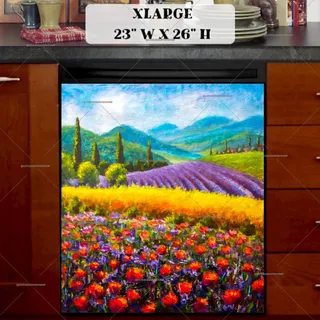 Preview of Italian Lavender and Poppy Field magnet in Extra Large size.