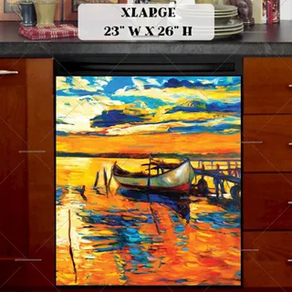 Preview of Colorful Sunset with a Fishing Boat magnet in Extra Large size.