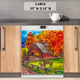 Preview of Farmhouse Barn and Horses magnet in Large size.