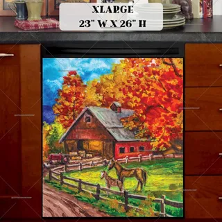 Preview of Farmhouse Barn and Horses magnet in Extra Large size.