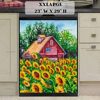 Preview of Barn with an American Flag and Sunflowers magnet in XX Large size.