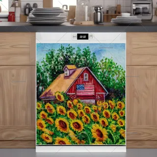 Preview of Barn with an American Flag and Sunflowers magnet.