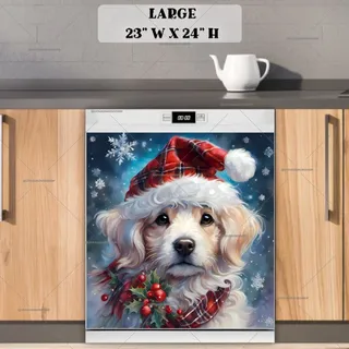 Preview of Lovely Christmas Pup in Santa Hat magnet in Large size.