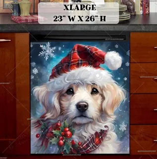 Preview of Lovely Christmas Pup in Santa Hat magnet in Extra Large size.