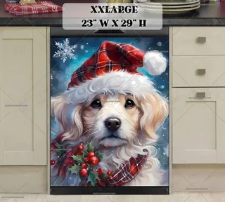 Preview of Lovely Christmas Pup in Santa Hat magnet in XX Large size.