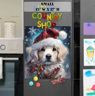 Preview of Lovely Christmas Pup in Santa Hat magnet in Small size.