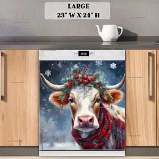 Preview of Christmas Cow with Holly Berries magnet in Large size.