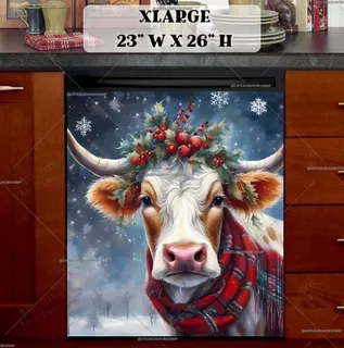 Preview of Christmas Cow with Holly Berries magnet in Extra Large size.