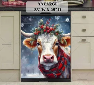 Preview of Christmas Cow with Holly Berries magnet in XX Large size.