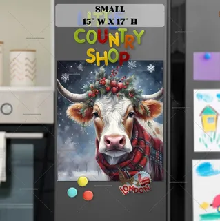 Preview of Christmas Cow with Holly Berries magnet in Small size.