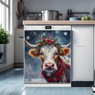 Preview of Christmas Cow with Holly Berries magnet.