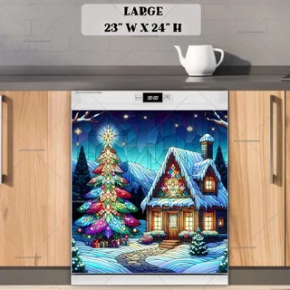 Preview of Stained Glass Christmas Cottage magnet in Large size.