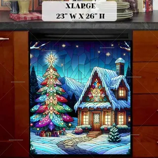 Preview of Stained Glass Christmas Cottage magnet in Extra Large size.