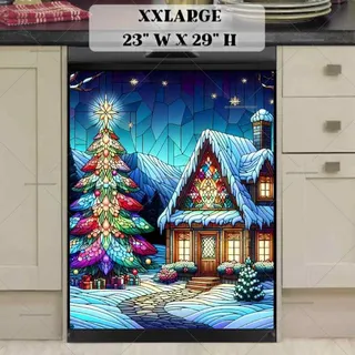 Preview of Stained Glass Christmas Cottage magnet in XX Large size.