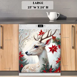 Preview of White Deer and Red Poinsettias magnet in Large size.