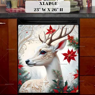 Preview of White Deer and Red Poinsettias magnet in Extra Large size.