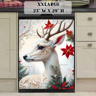 Preview of White Deer and Red Poinsettias magnet in XX Large size.