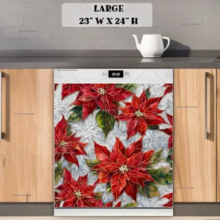 Preview of Poinsettias and Snowflakes magnet in Large size.