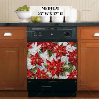 Preview of Poinsettias and Snowflakes magnet in Medium size.