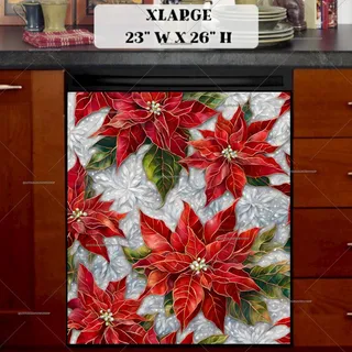 Preview of Poinsettias and Snowflakes magnet in Extra Large size.