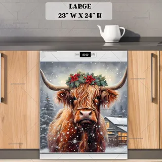 Preview of Christmas Highland Cow magnet in Large size.