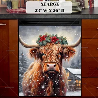 Preview of Christmas Highland Cow magnet in Extra Large size.