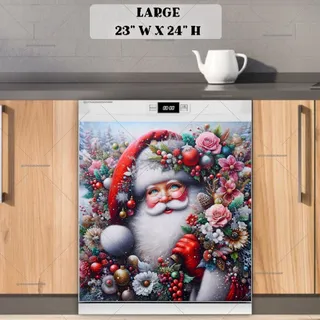 Preview of Cute Santa with Flowers magnet in Large size.