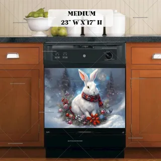 Preview of White Christmas Bunny magnet in Medium size.