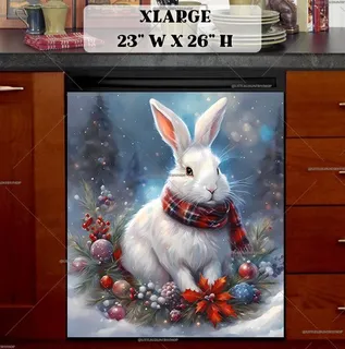 Preview of White Christmas Bunny magnet in Extra Large size.