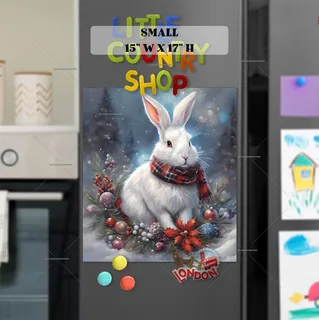 Preview of White Christmas Bunny magnet in Small size.