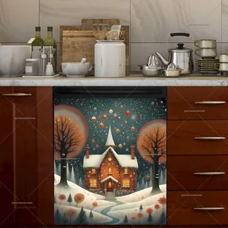 Preview of Prim Country Christmas House magnet.