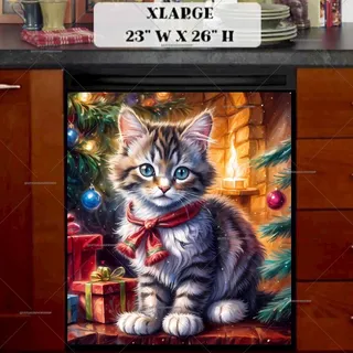 Preview of Christmas Kitten with Gifts magnet in Extra Large size.