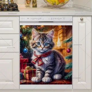 Preview of Christmas Kitten with Gifts magnet.