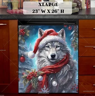 Preview of Beautiful Christmas Wolf magnet in Extra Large size.