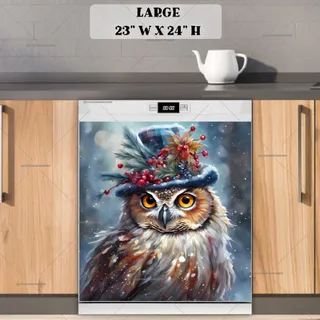 Preview of Beautiful Christmas Owl in Top Hat magnet in Large size.