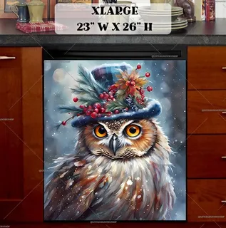 Preview of Beautiful Christmas Owl in Top Hat magnet in Extra Large size.