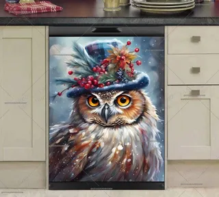 Preview of Beautiful Christmas Owl in Top Hat magnet in XX Large size.