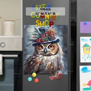 Preview of Beautiful Christmas Owl in Top Hat magnet in Small size.