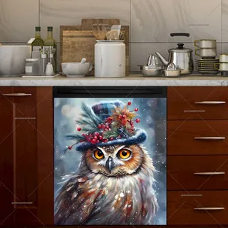 Preview of Beautiful Christmas Owl in Top Hat magnet.