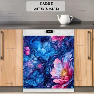 Preview of Abstract Blue and Pink Flowers magnet in Large size.